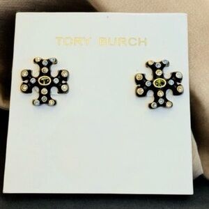 Tory Burch Elegant Black and Gold Cluster Earrings